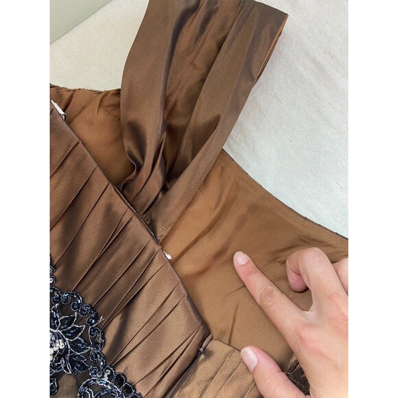 Rina Di Montella Sz 16 Brown Beaded Sequin Ballgown Steampunk Whimsigoth Dress - Picture 14 of 15
